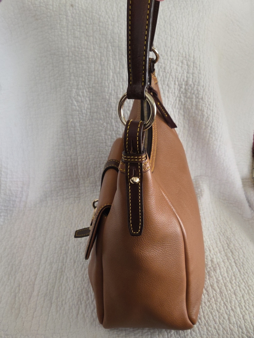 Dooney & Bourke Brown and Dark Brown Pebble Leather Shoulder Bag No Call Outs - Picture 5 of 10